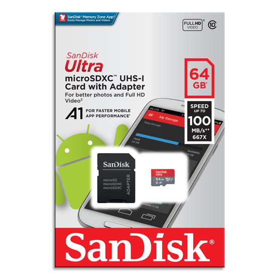 64GB MicroSD карта с памет SanDisk ULTRA клас 10