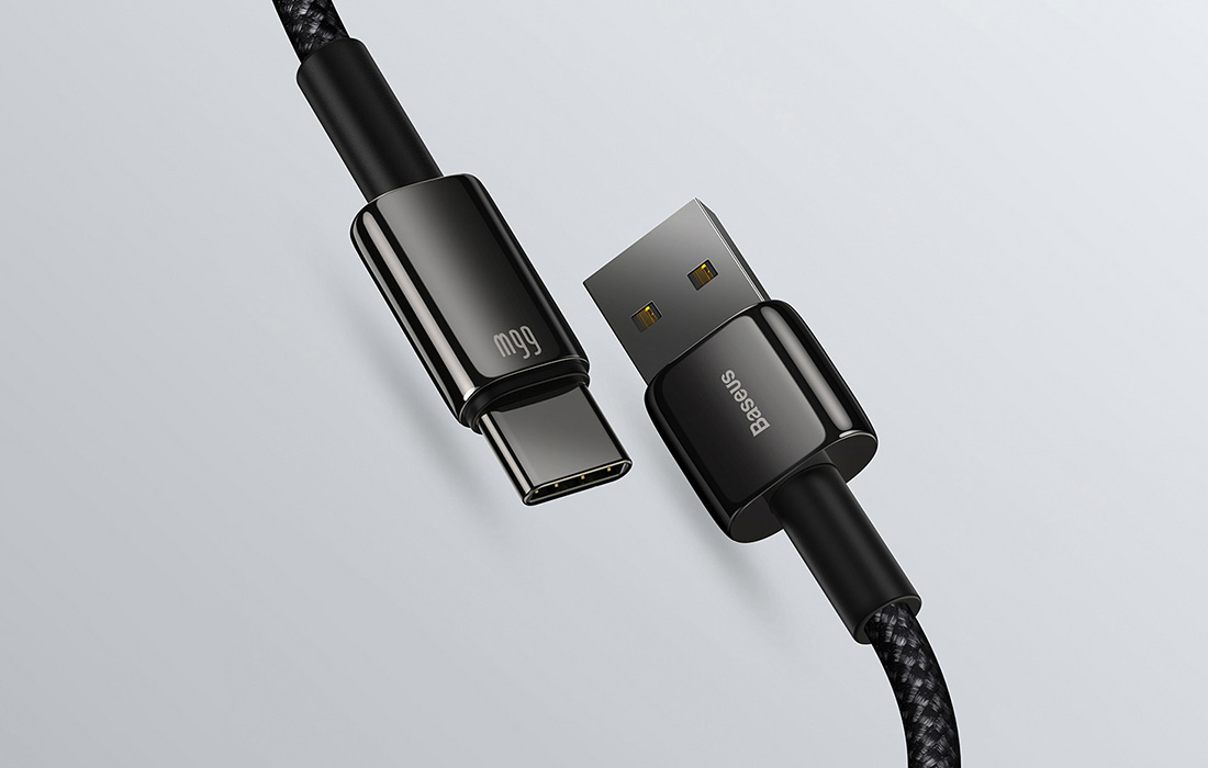 USB кабел Tungsten Gold, Baseus към Type-C, 66W, 1m (черен)