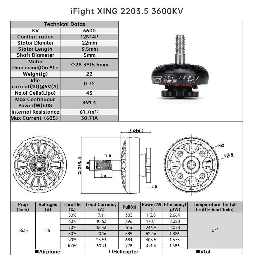 Мотор XING 2203.5 - 4S 3600KV (Φ12/M2)