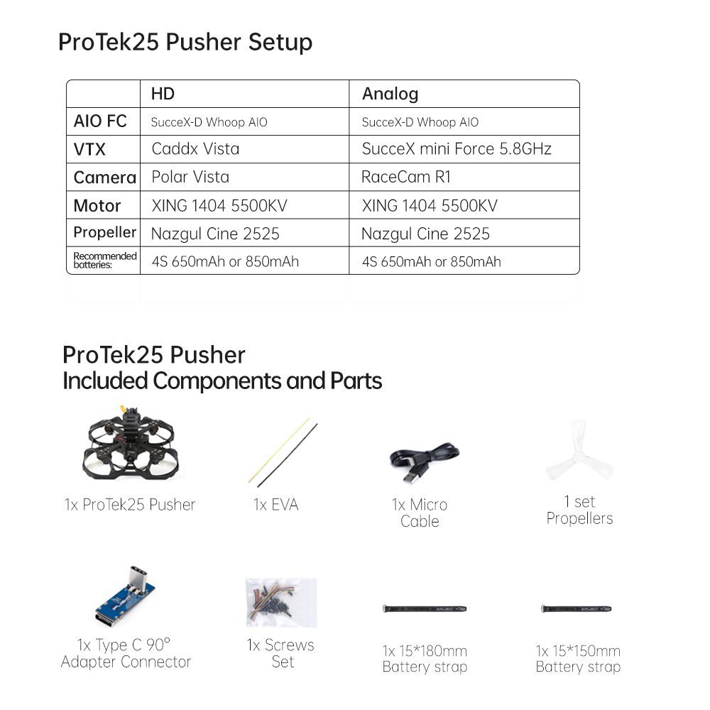 ProTek25 Pusher HD Polar Vista + Receptor ELRS  - iDrones.Ro