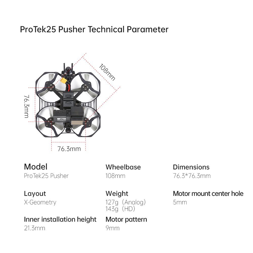 ProTek25 Pusher HD Polar Vista + Receptor ELRS  - iDrones.Ro