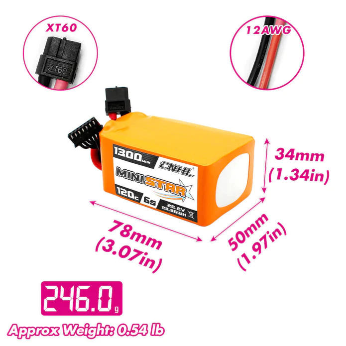 Батерия CNHL MiniStar 1300mAh 22.2V 6S 120C Lipo XT60