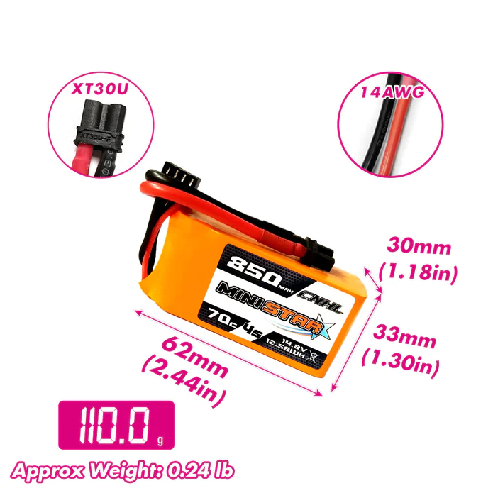 Батерия CNHL MiniStar 850mAh 14.8V 4S 70C Lipo XT30U