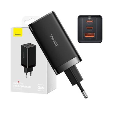 Зарядно устройство Baseus GaN5 Pro 2xUSB-C + USB, 65W (черно)