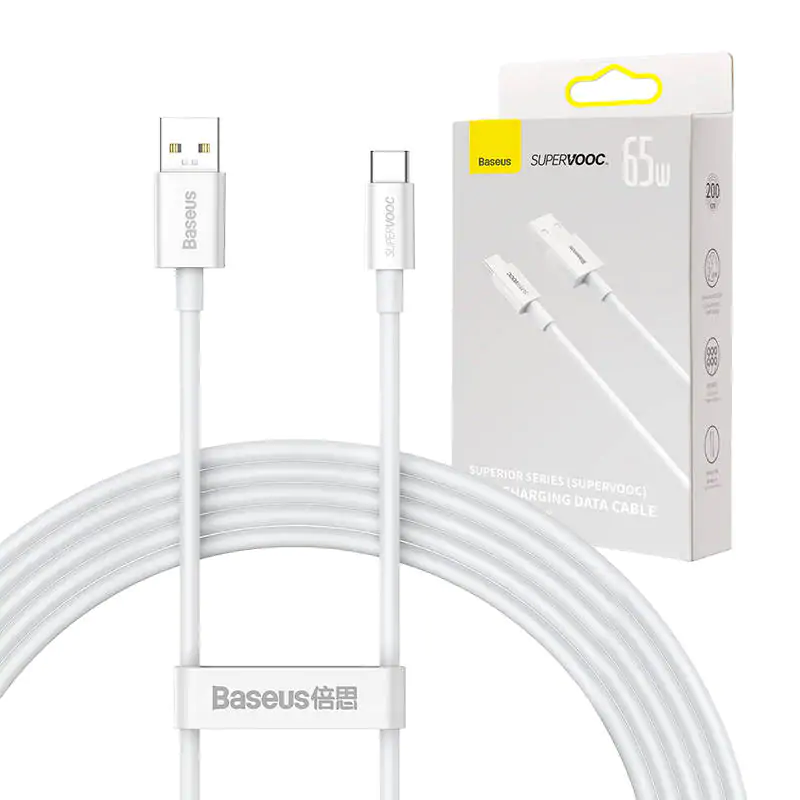 Baseus Superior Series кабел USB към USB-C, 65W, PD, 2м(бял)
